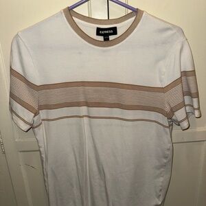 Express Men's Short Sleeve Shirt with White and Tan Stripes